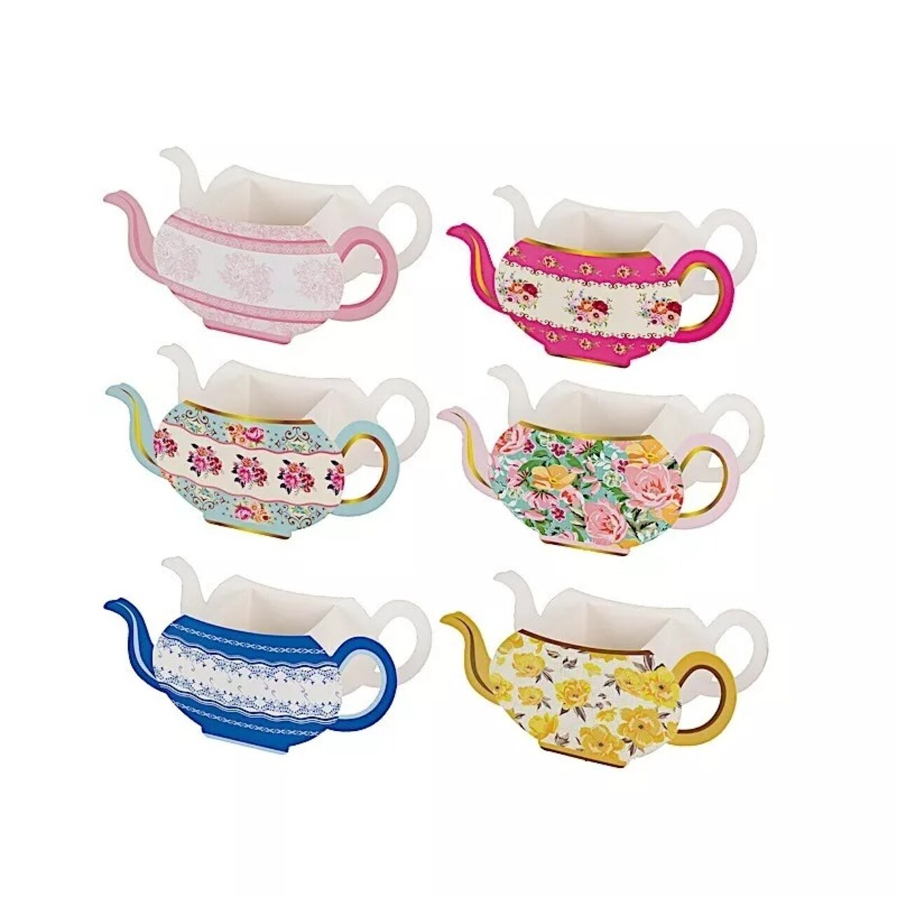 6 Assorted Paper Teapot Favor Boxes Vintage Floral Design Party Event Decoration